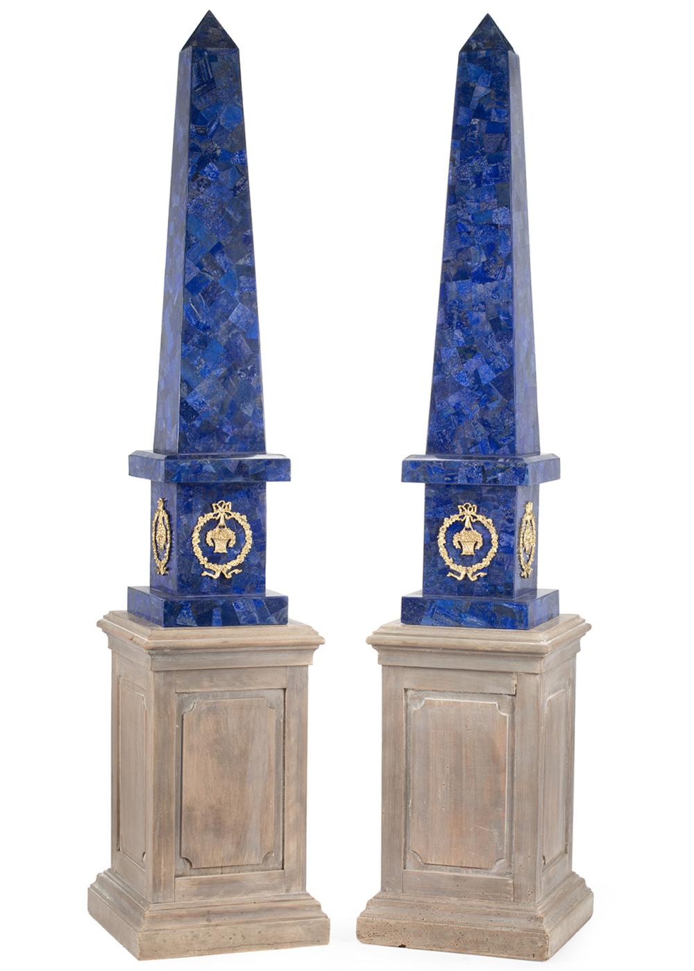 PAIR OF BRONZE-MOUNTED LAPIS LAZULI