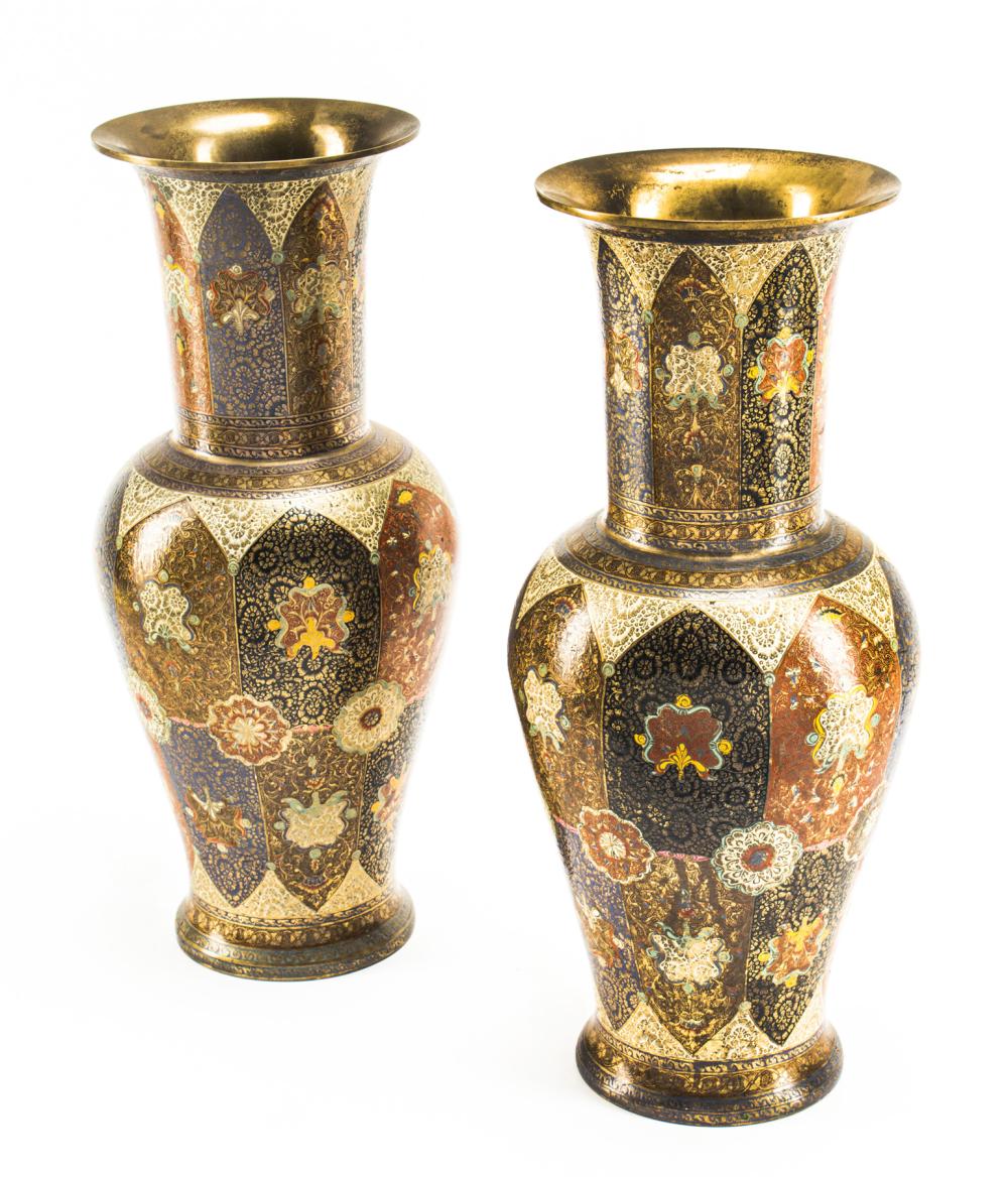 PAIR OF KASHMIRIAN POLYCHROME BRONZE