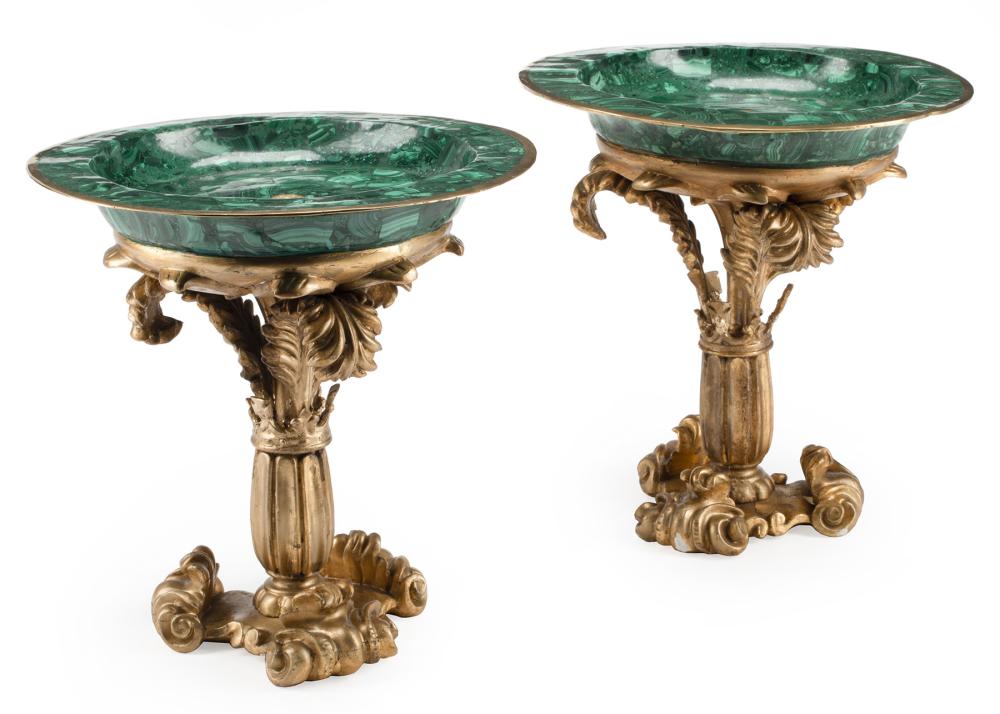 PAIR OF ITALIAN GILTWOOD AND MALACHITE 2e3484