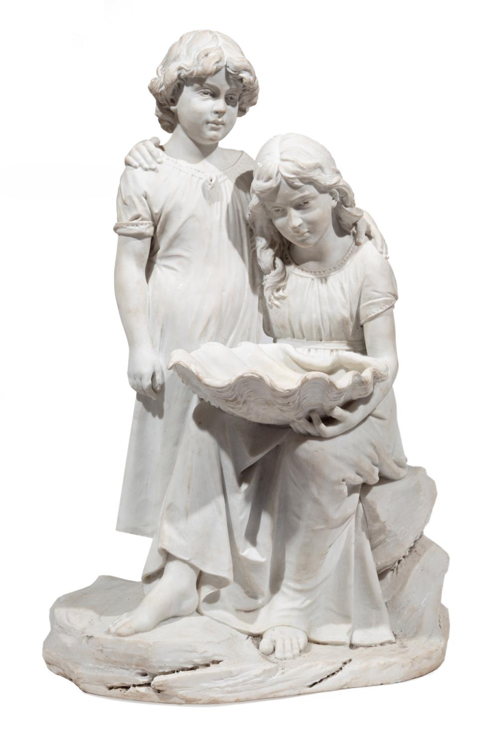 CARVED MARBLE FIGURAL OF CHILDREN 2e3493