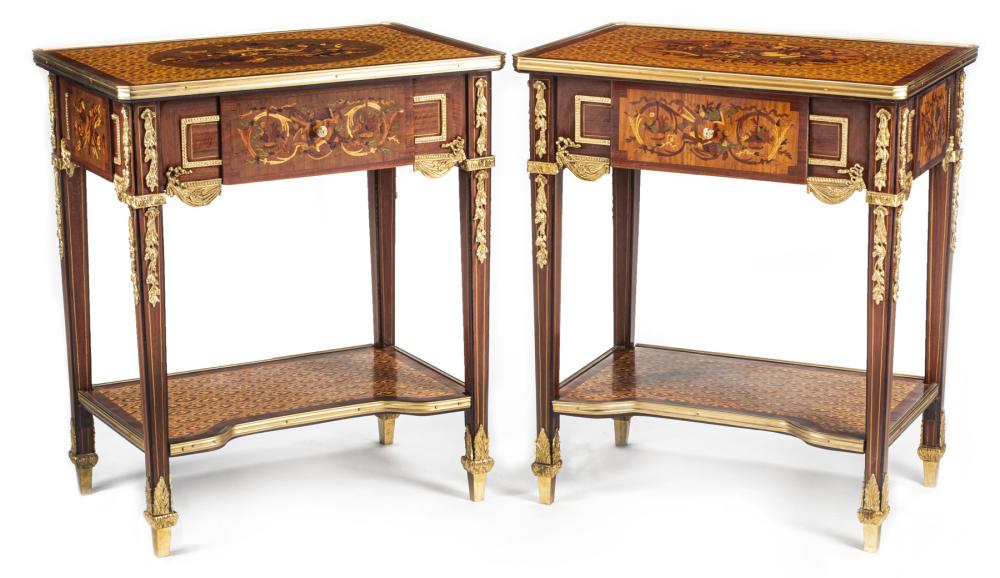 PAIR BRONZE-MOUNTED PARQUETRY,