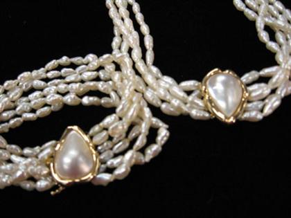 Biwa pearl bracelet and necklace   