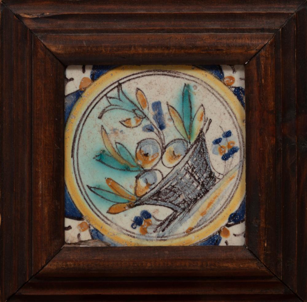 PAINTED CERAMIC TILE WITH STILL LIFE