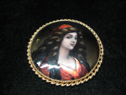Limoges pin of woman with long