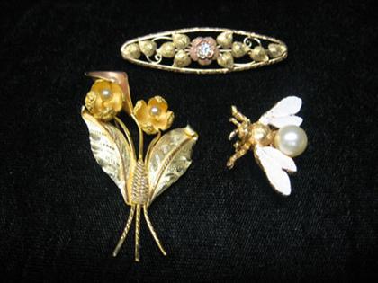Three gold pins    Bee with white
