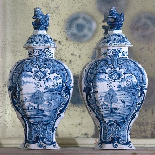 PAIR OF DELFT BLUE AND WHITE VASES