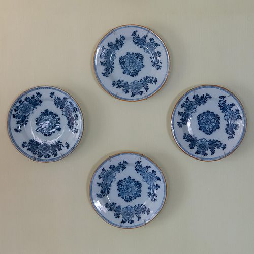 FOUR BLUE AND WHITE DELFT PLATESThree