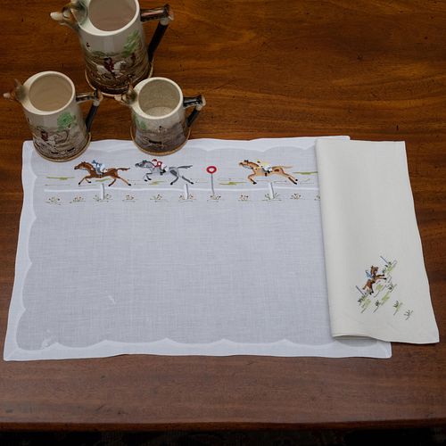 GROUP OF LINENS EMBROIDERED WITH