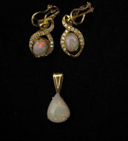 Opal pendant and earrings    Opal