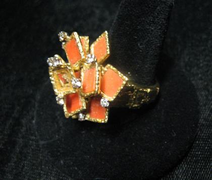 Coral, diamond and 18 karat yellow