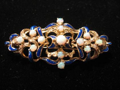 Opal and blue enamel brooch  49f85