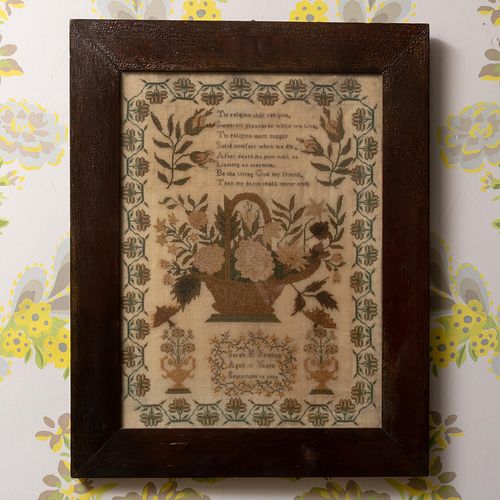 ENGLISH NEEDLEWORK SAMPLER, SIGNED