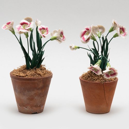 PAIR OF PORCELAIN AND TOLE CARNATION