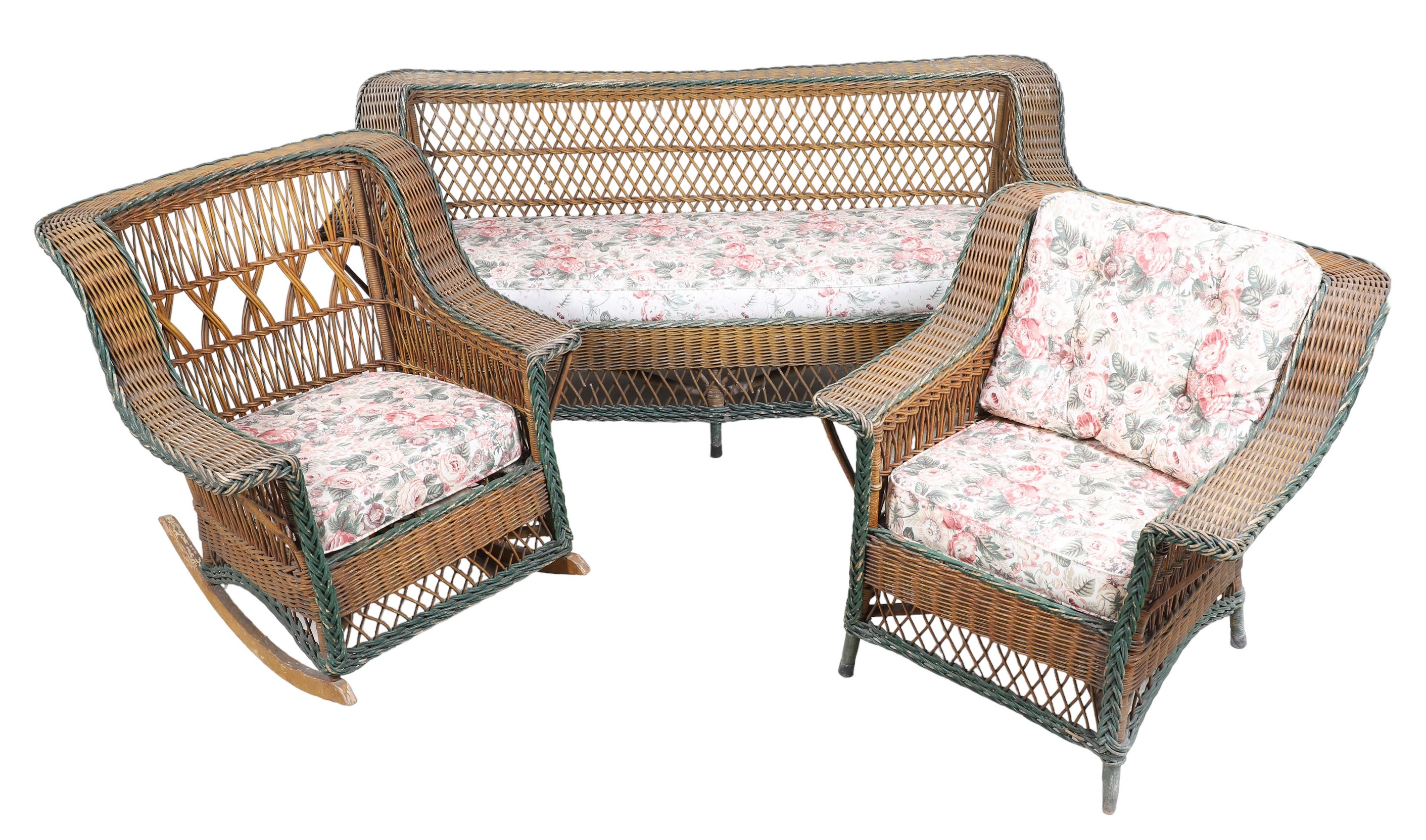 (3) pc Wicker painted patio seating