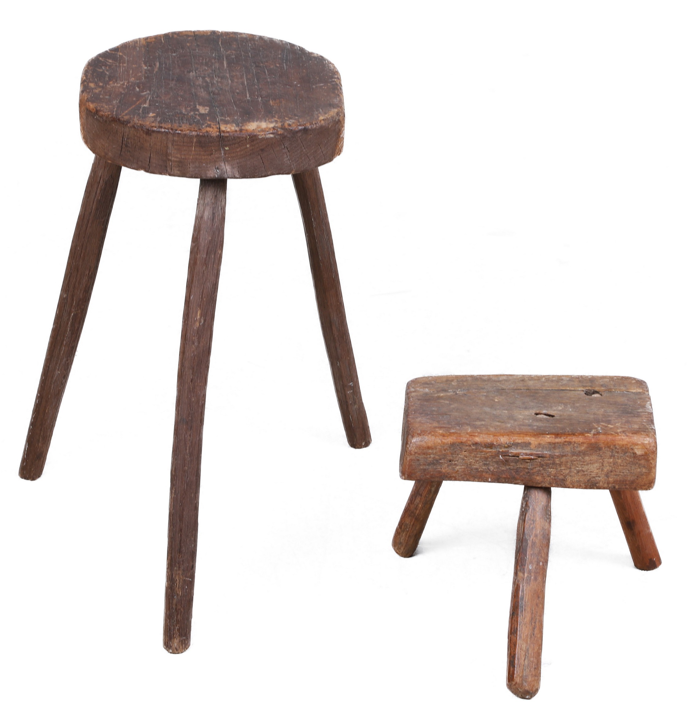  2 Pine Primitive tri leg stools  2e14f8