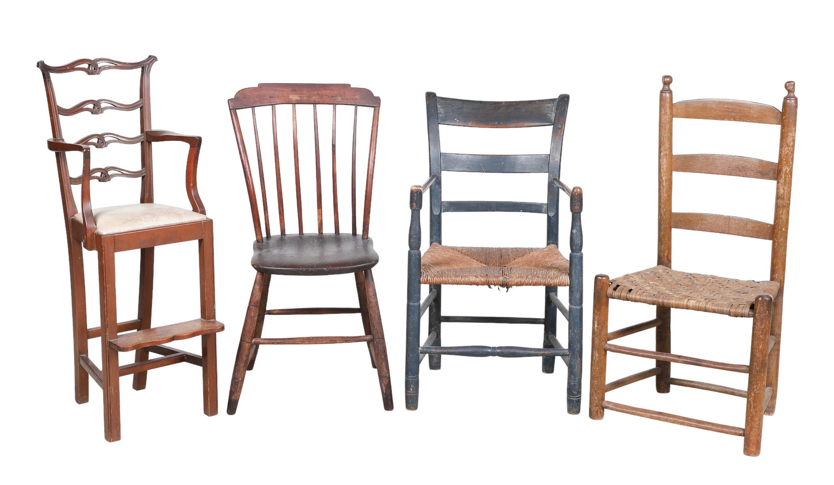(4) Primitive chairs, c/o blue