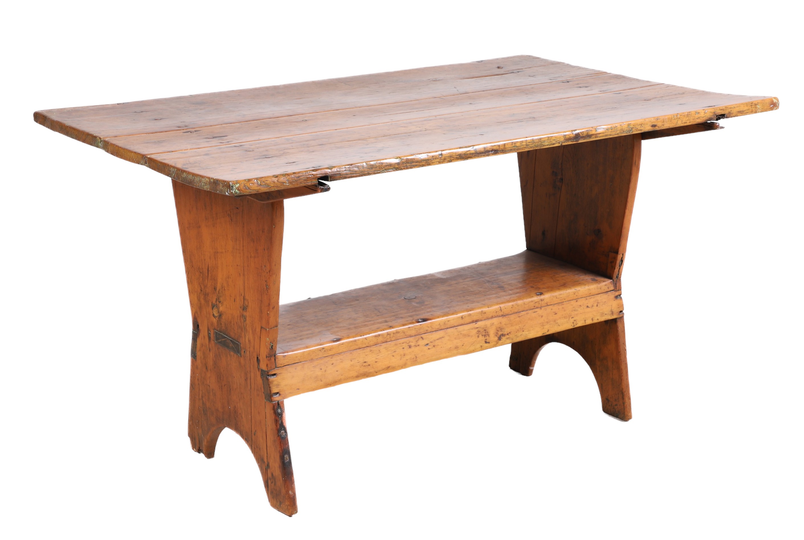 Pine bench table, through tenon