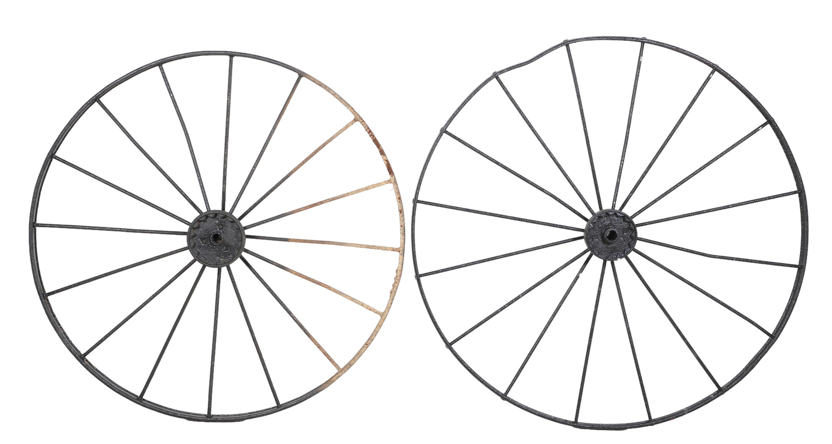 (2) Iron painted wagon wheels,