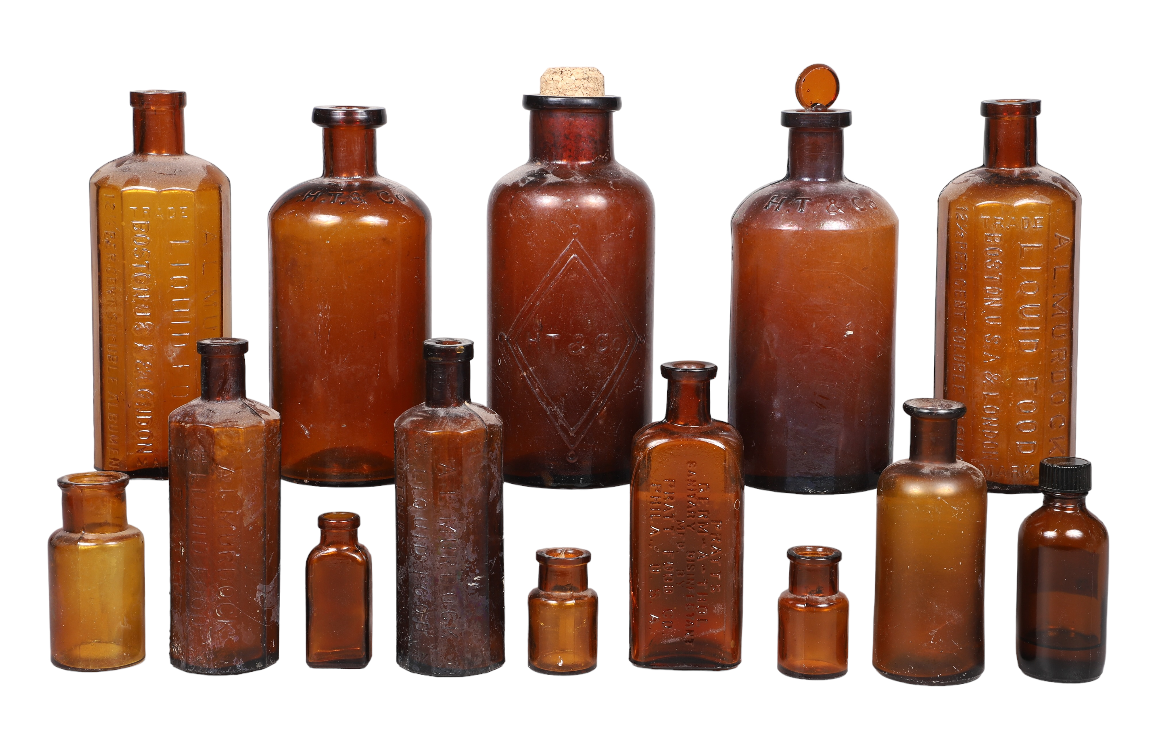  14 Vintage brown apothecary bottles  2e1536