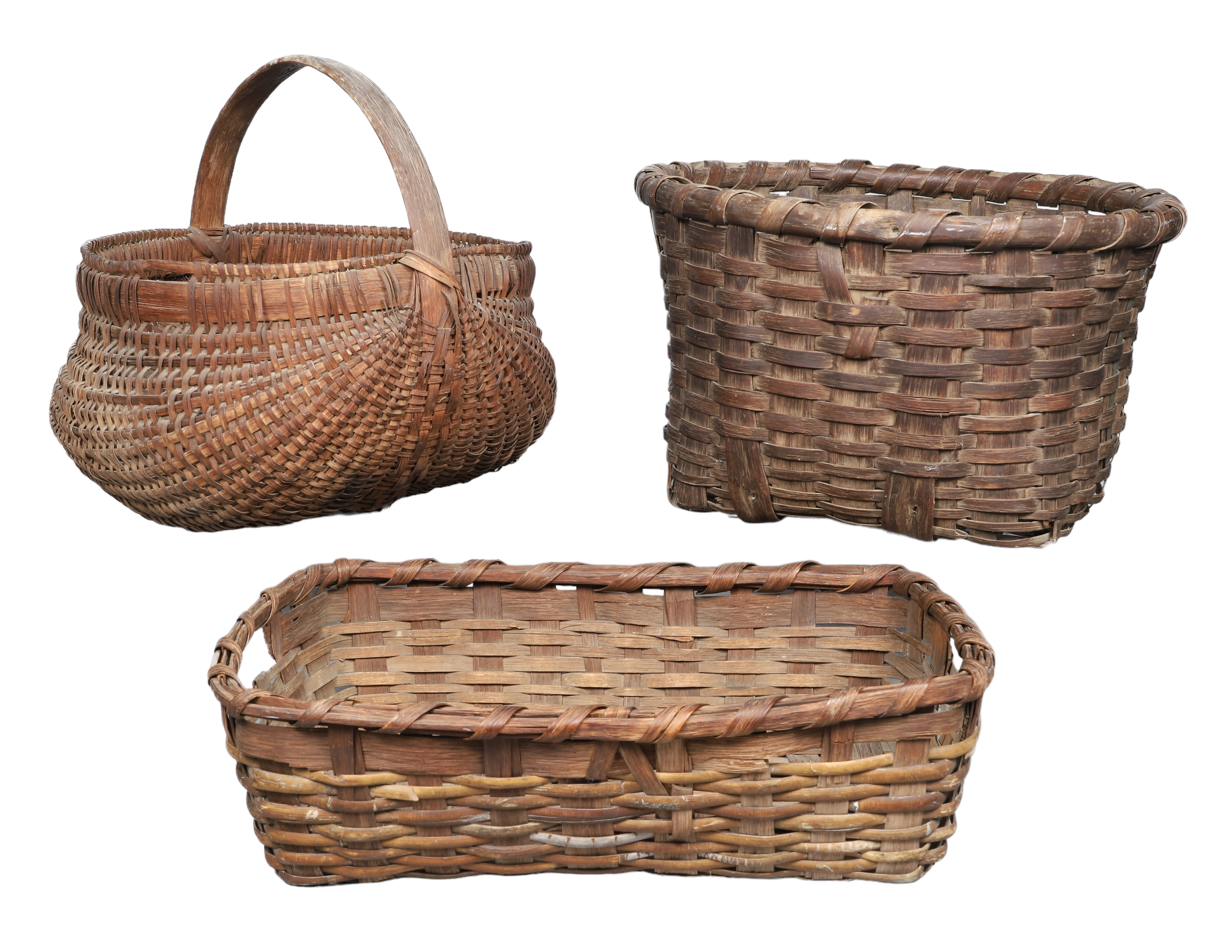 (3) Oak splint baskets to include