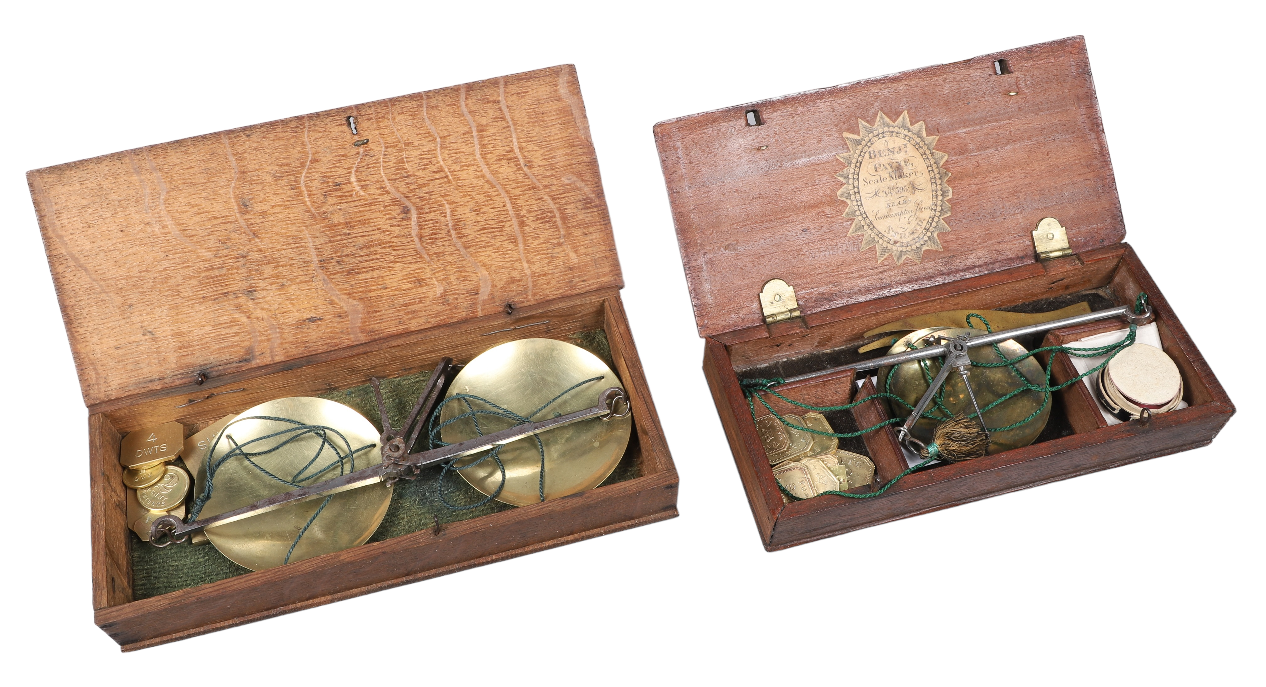 (2) Brass coin balance scales, with