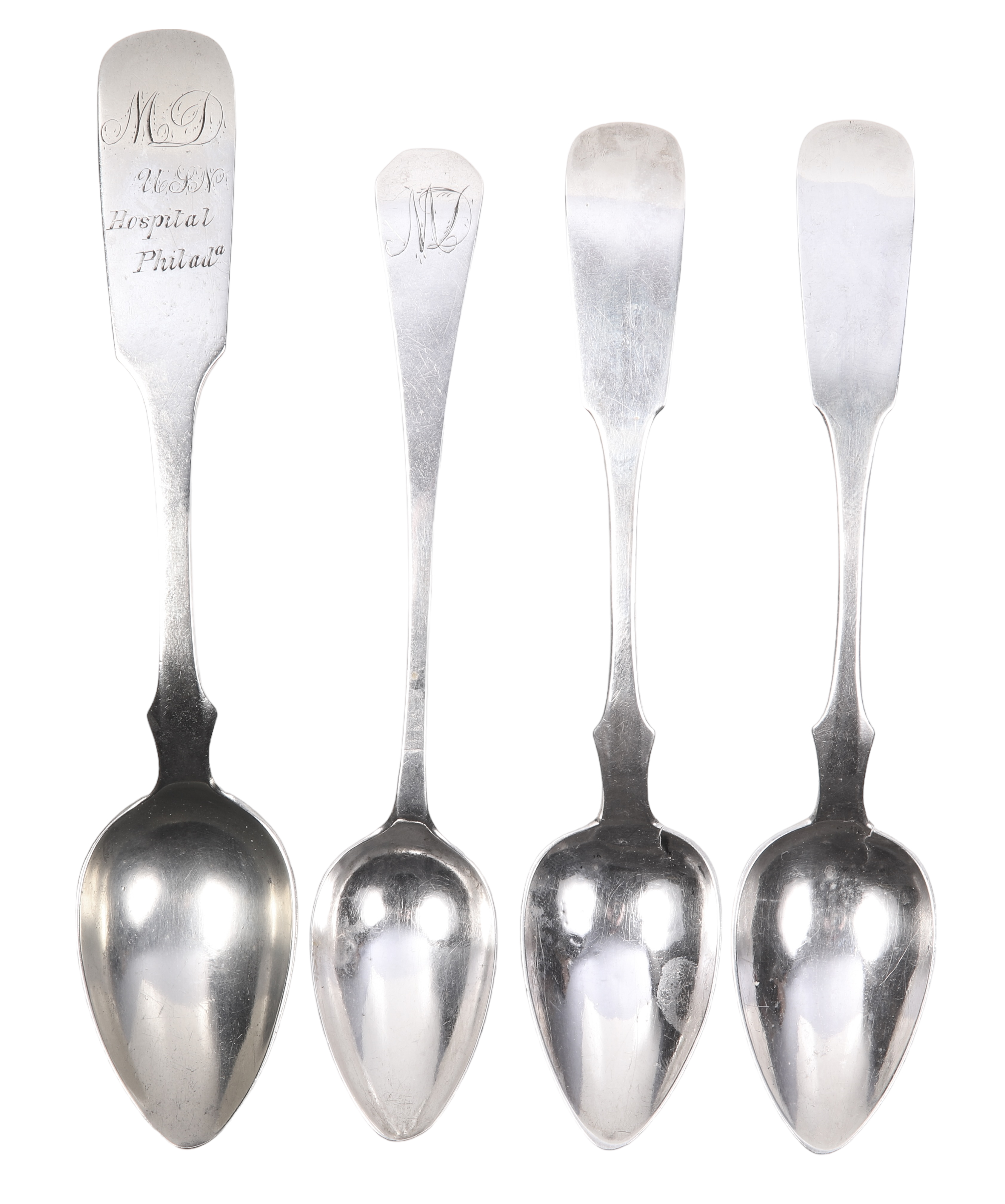 (4) Coin silver spoons, early 19th C,