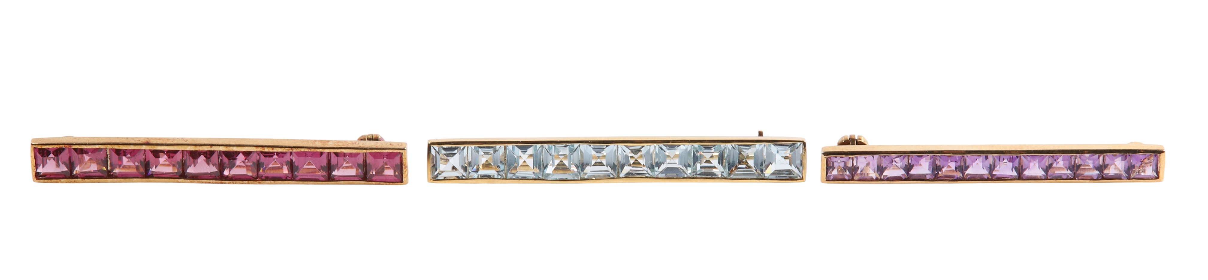 (3) 14K gemstone bar pins to include