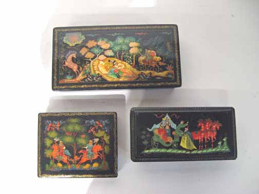 Group of seven Russian lacquer boxes