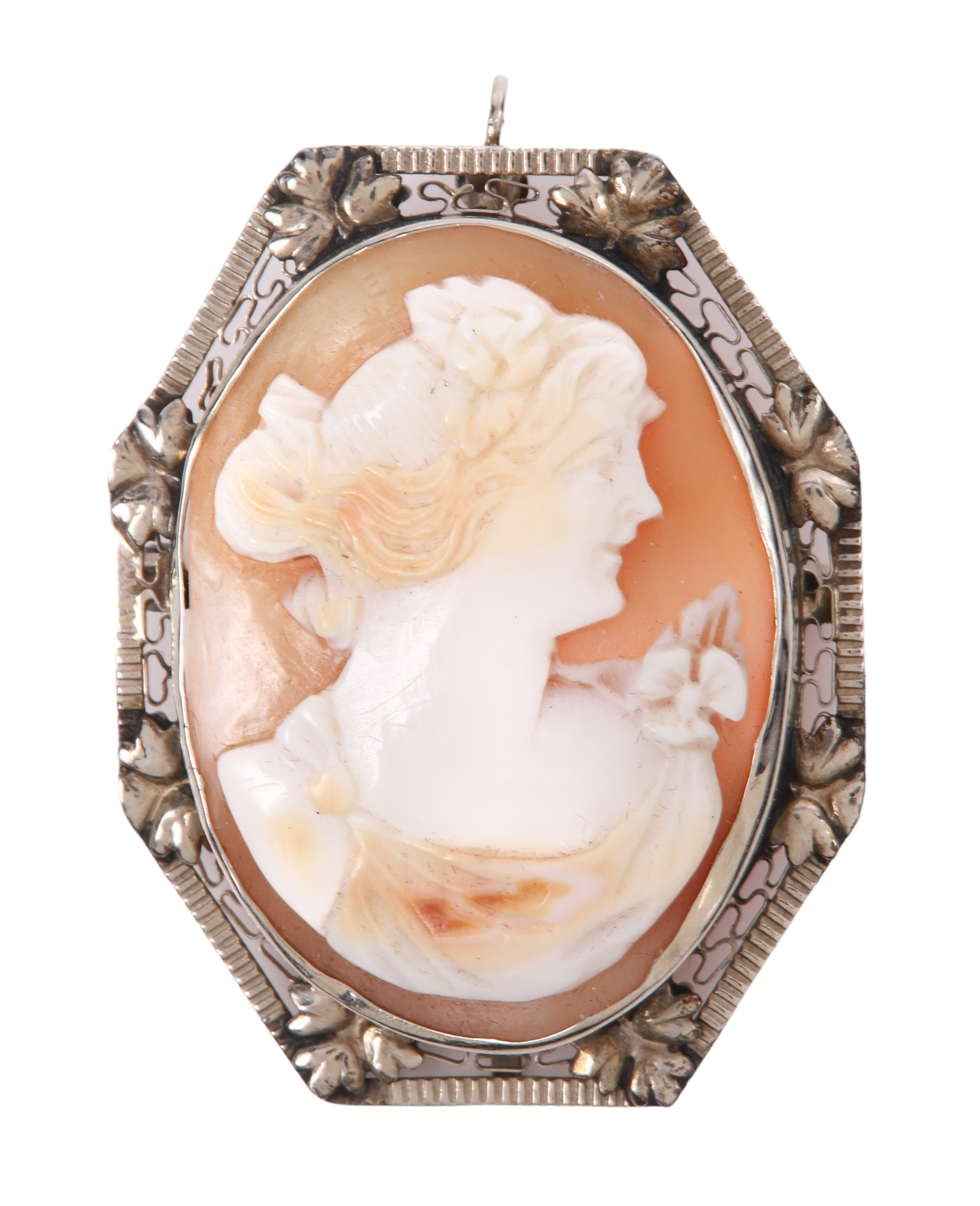 14K White gold carved shell cameo  2e158d