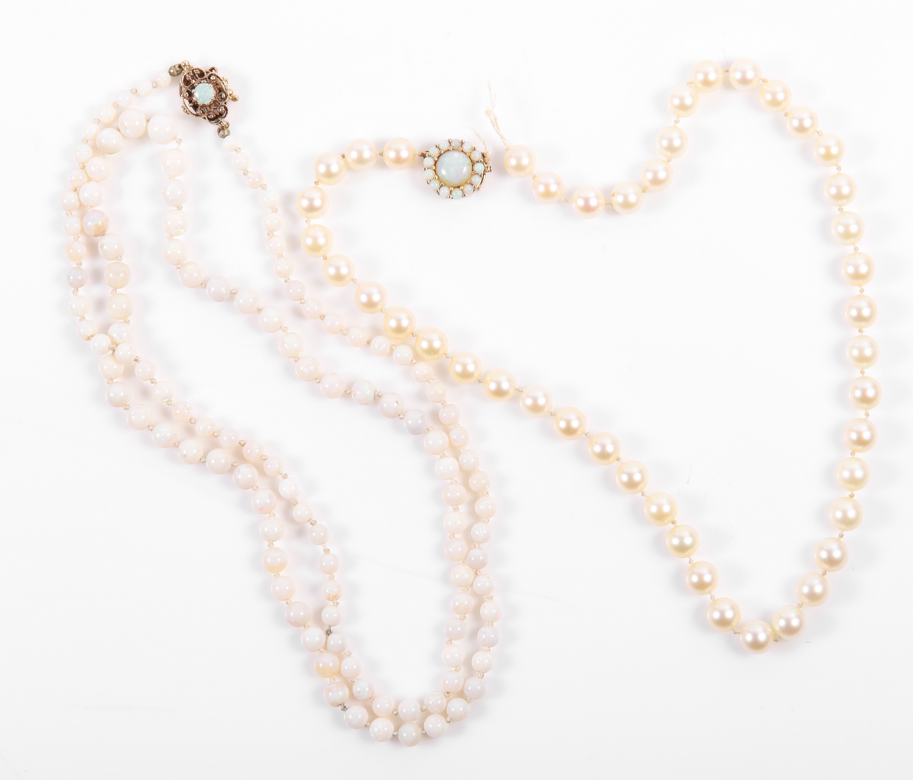 (2) Pearl and Opal bead necklace,