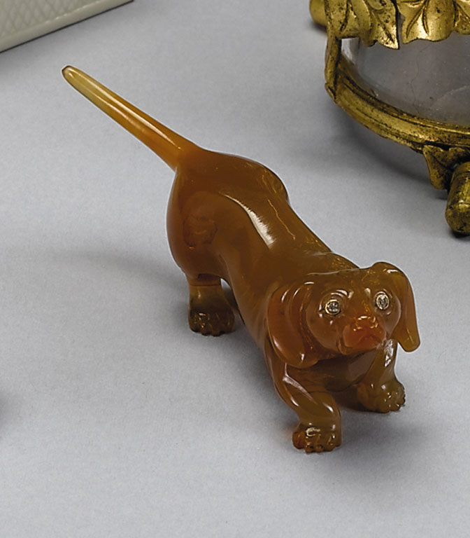 Carved hardstone figure of a dachshund