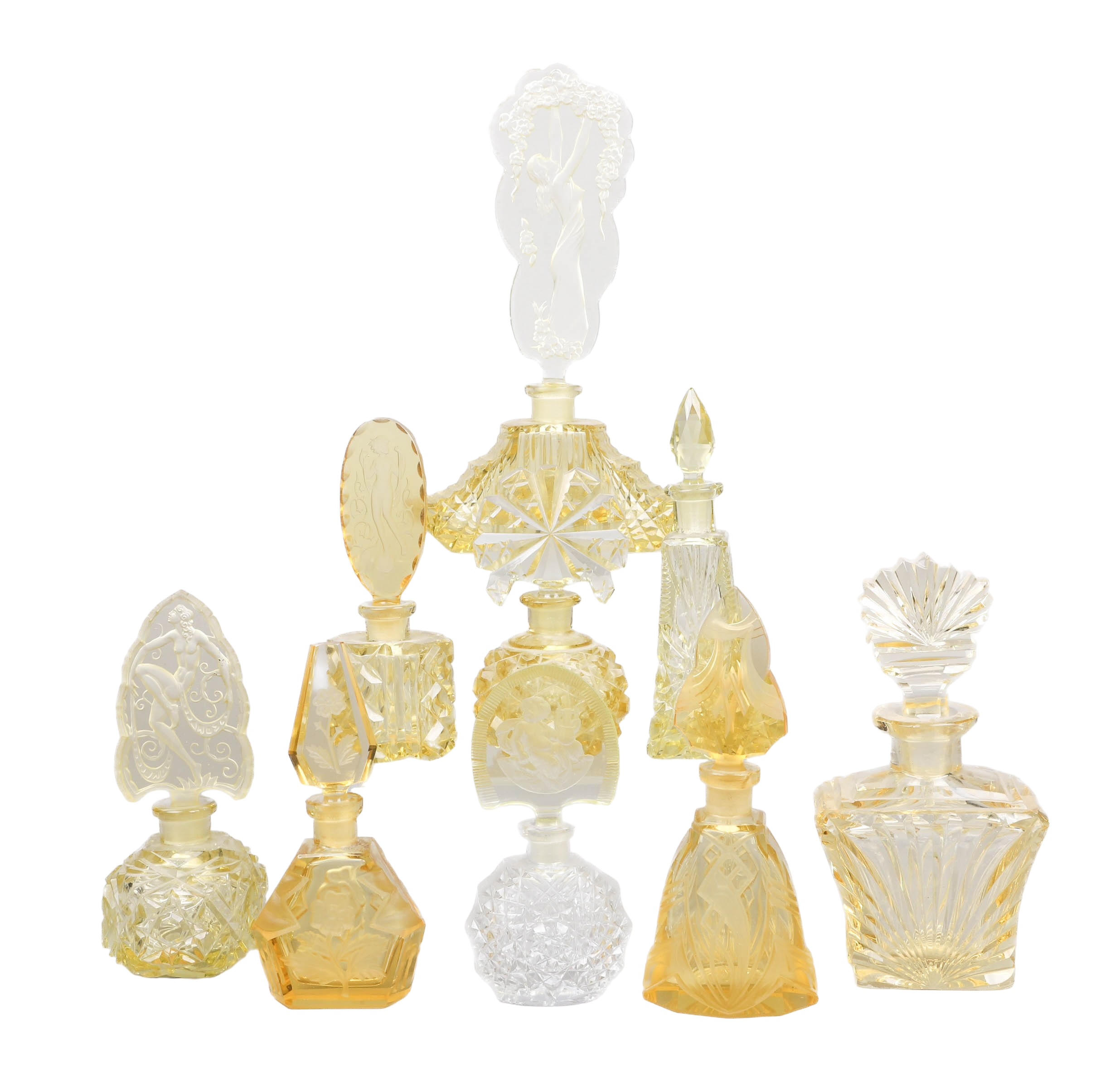 (9) Yellow crystal scent bottles to