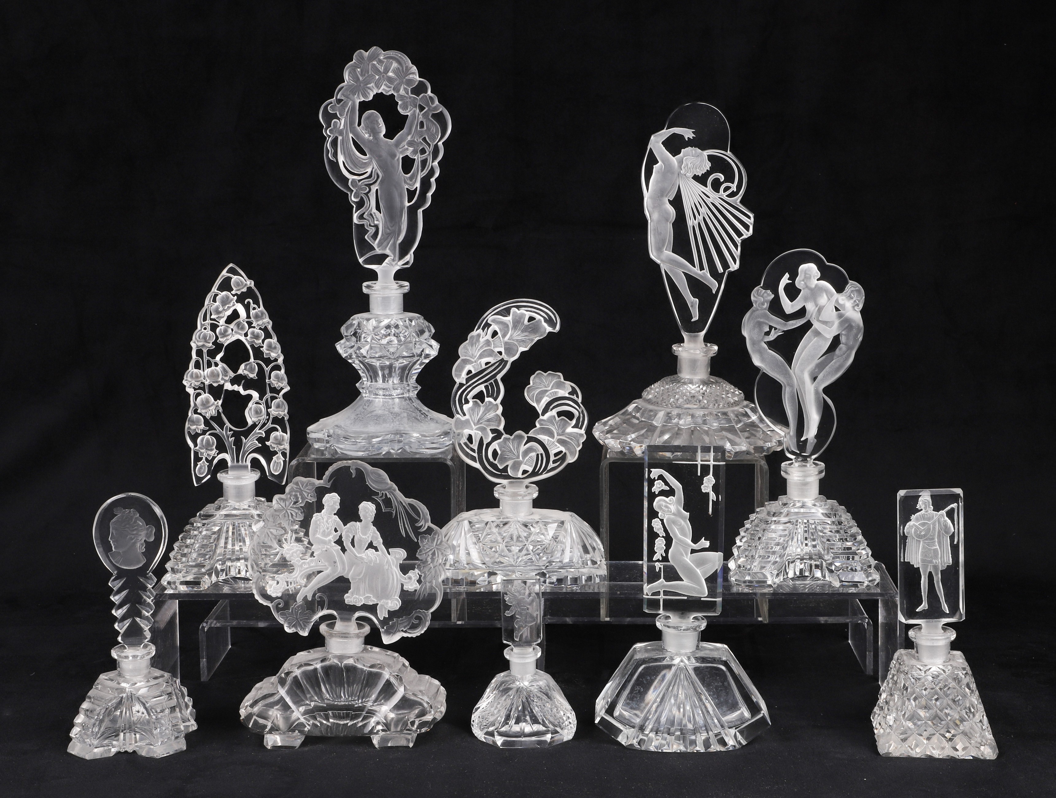 (10) Czech cut crystal scent bottles