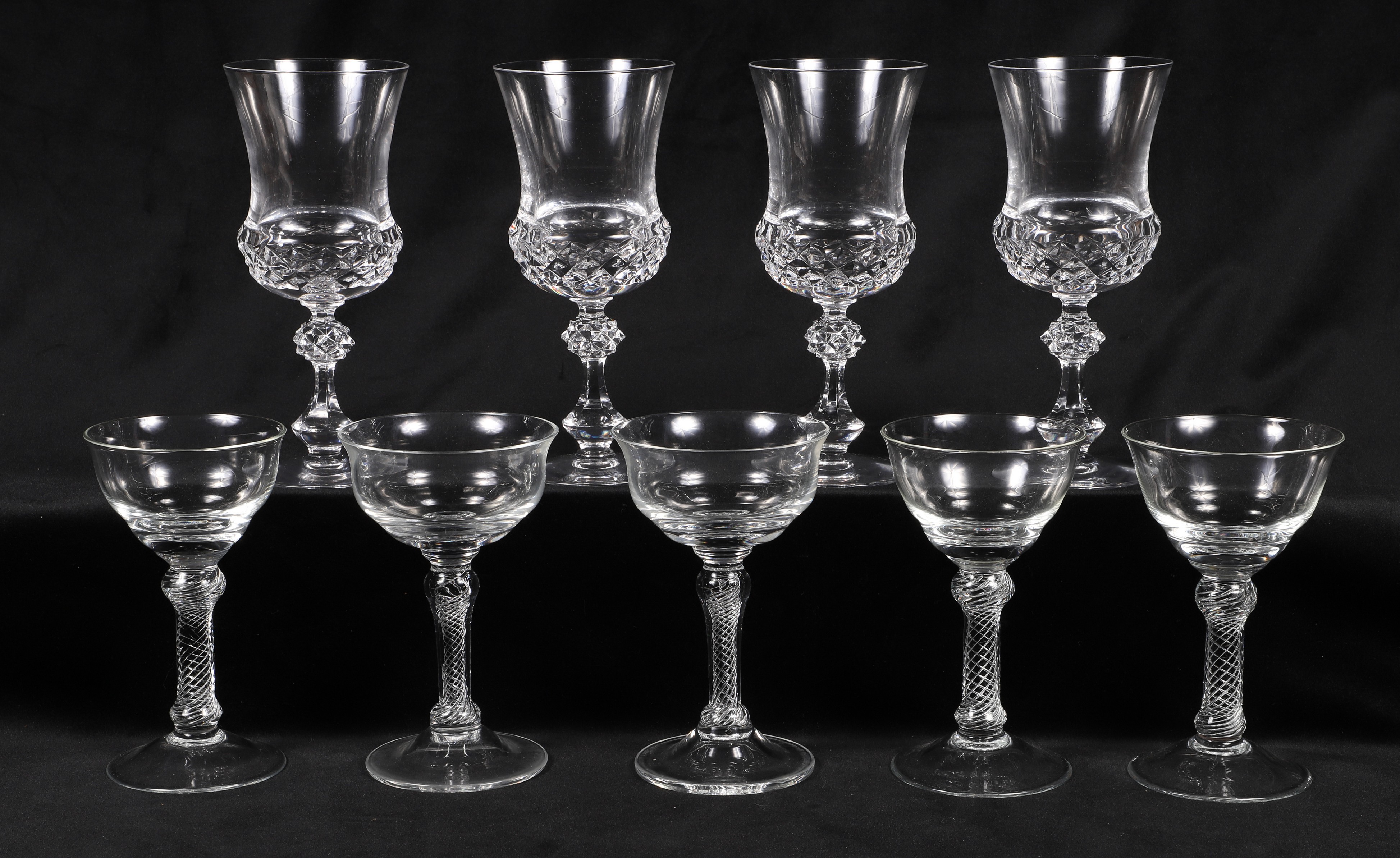 (9) Crystal wine glasses, c/o (5)