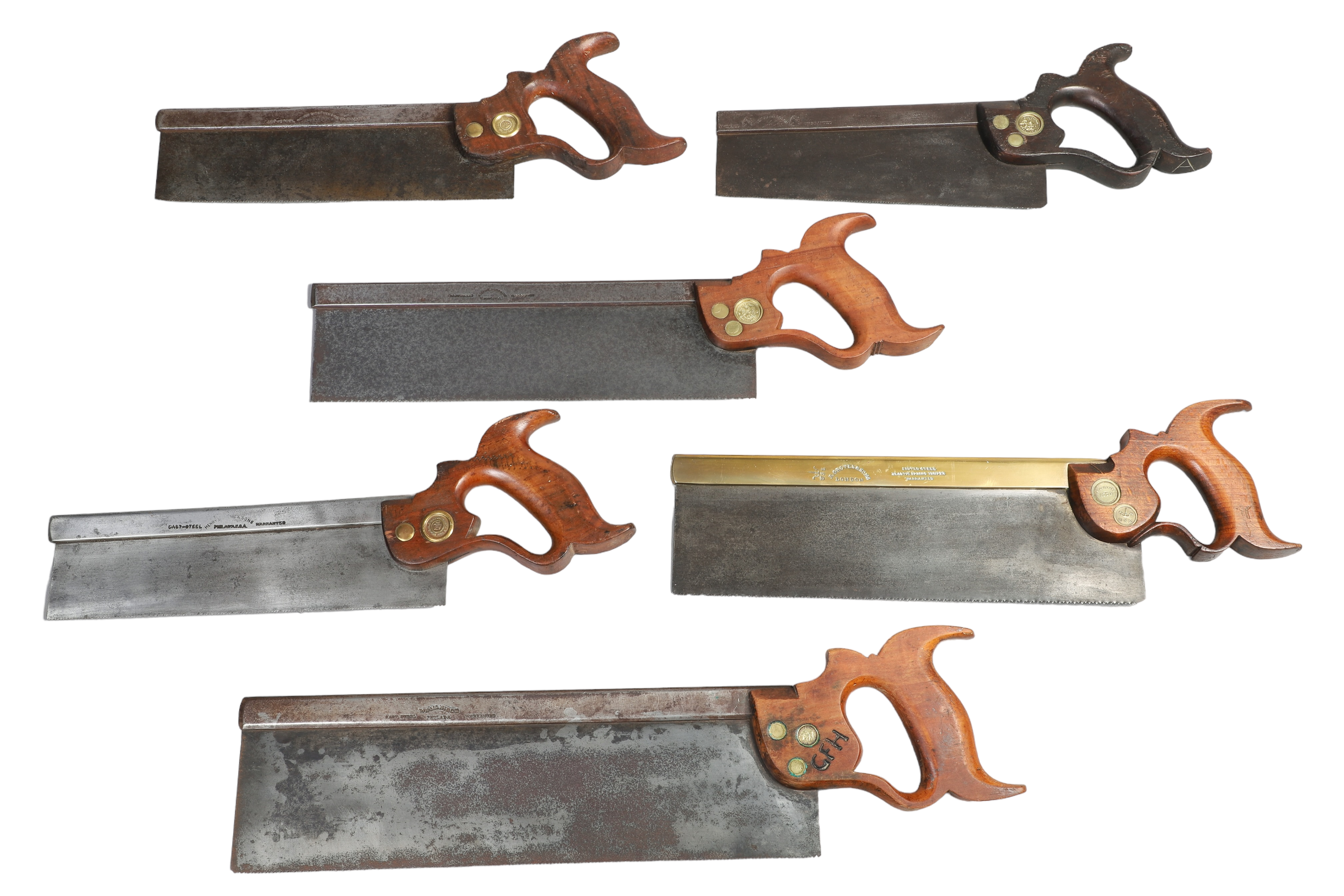 (6) Miter box saws, c/o (4) Henry Disston,