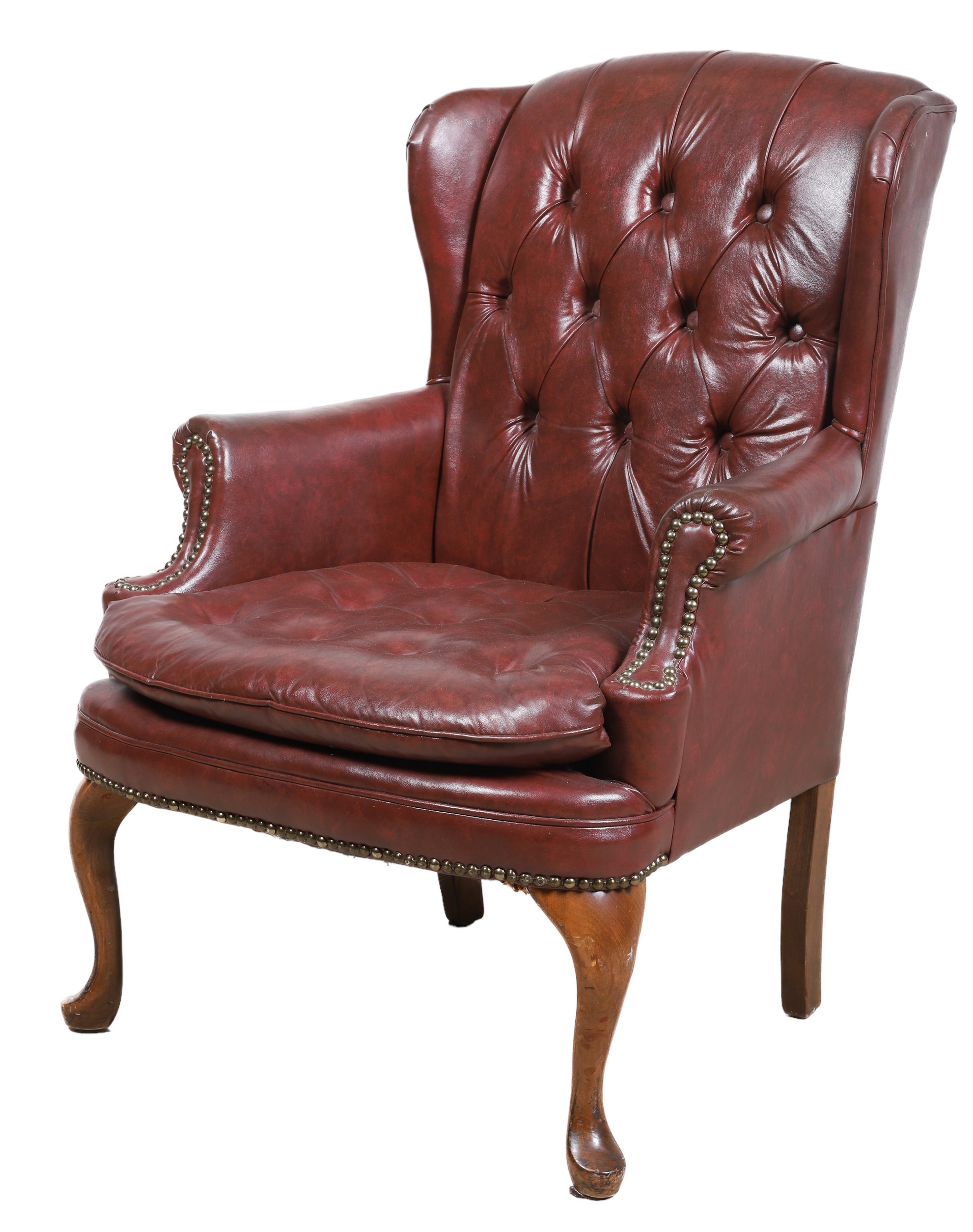 Queen Anne style upholstered wing chair,