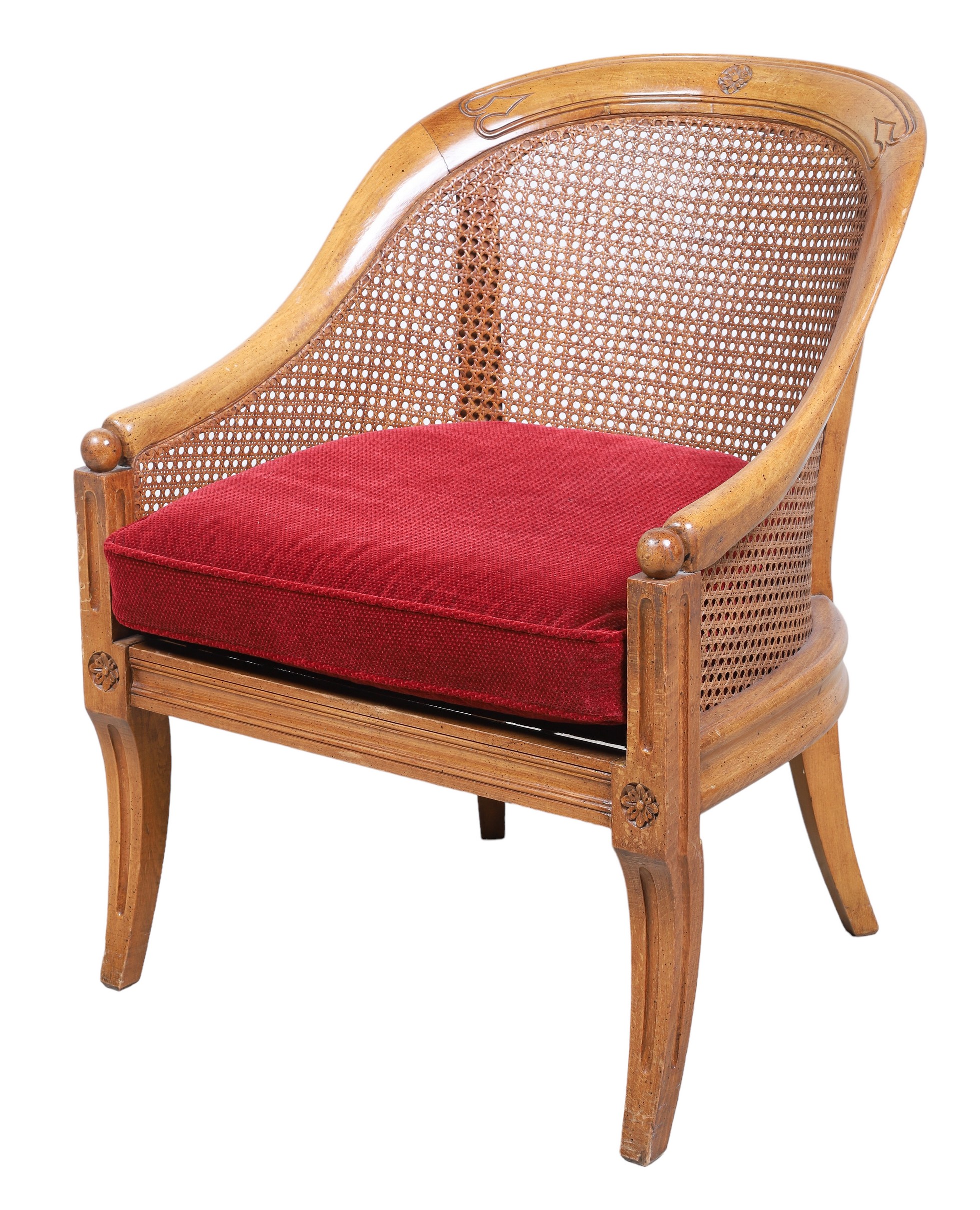 Regency style caned barrel back armchair,