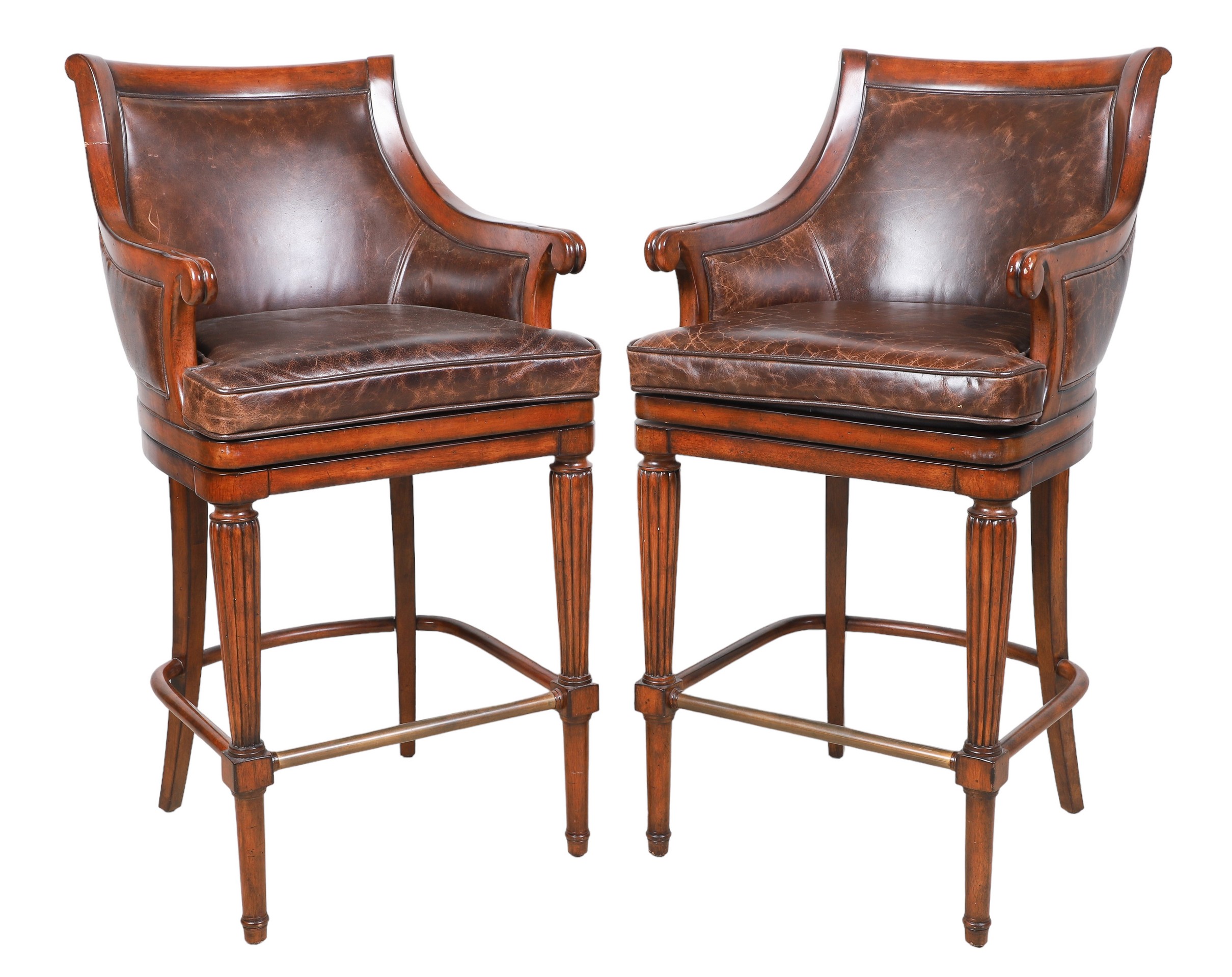Pair Frontgate leather swivel barstools  2e166a