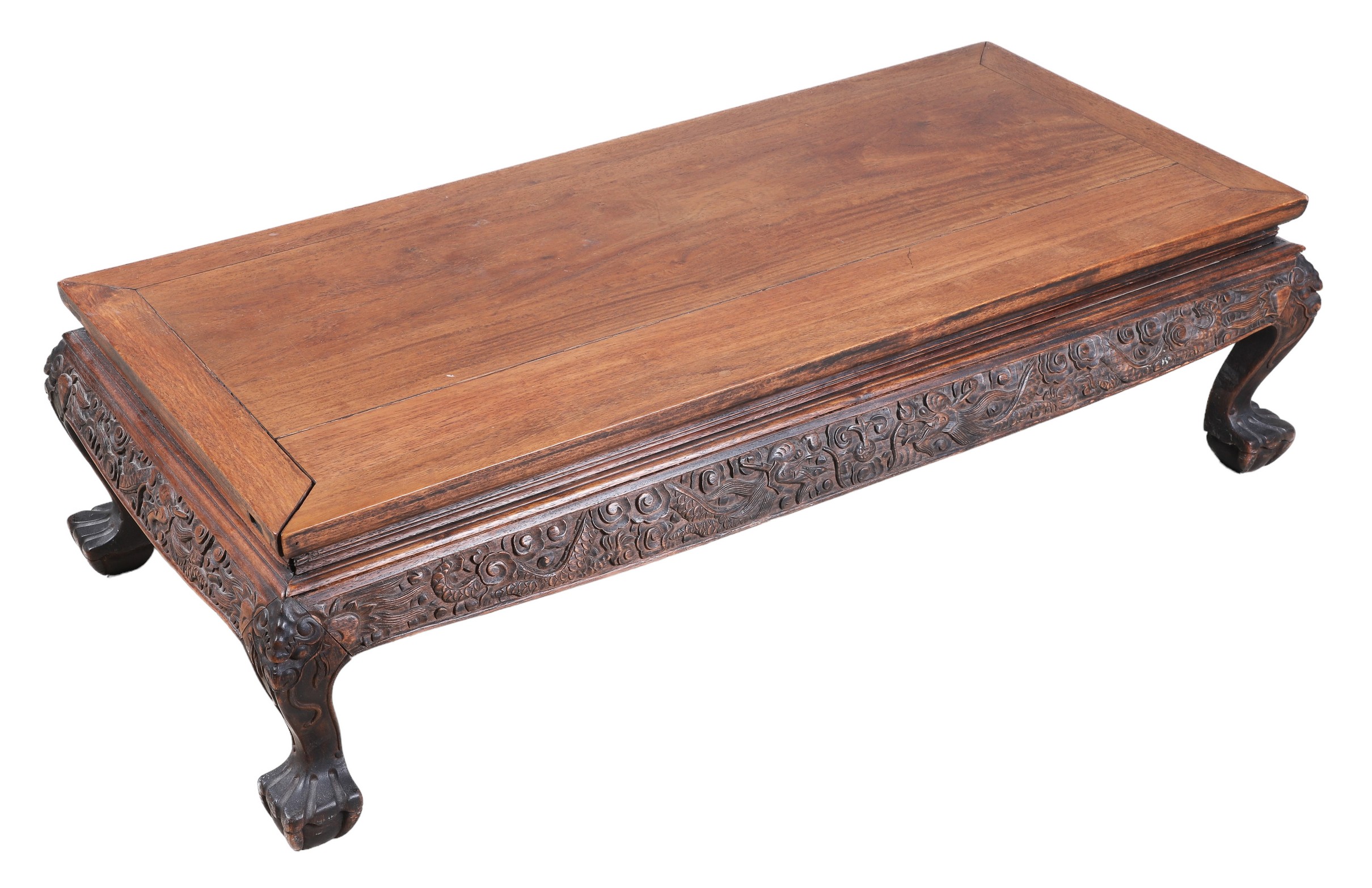 Chinese carved elmwood low table,