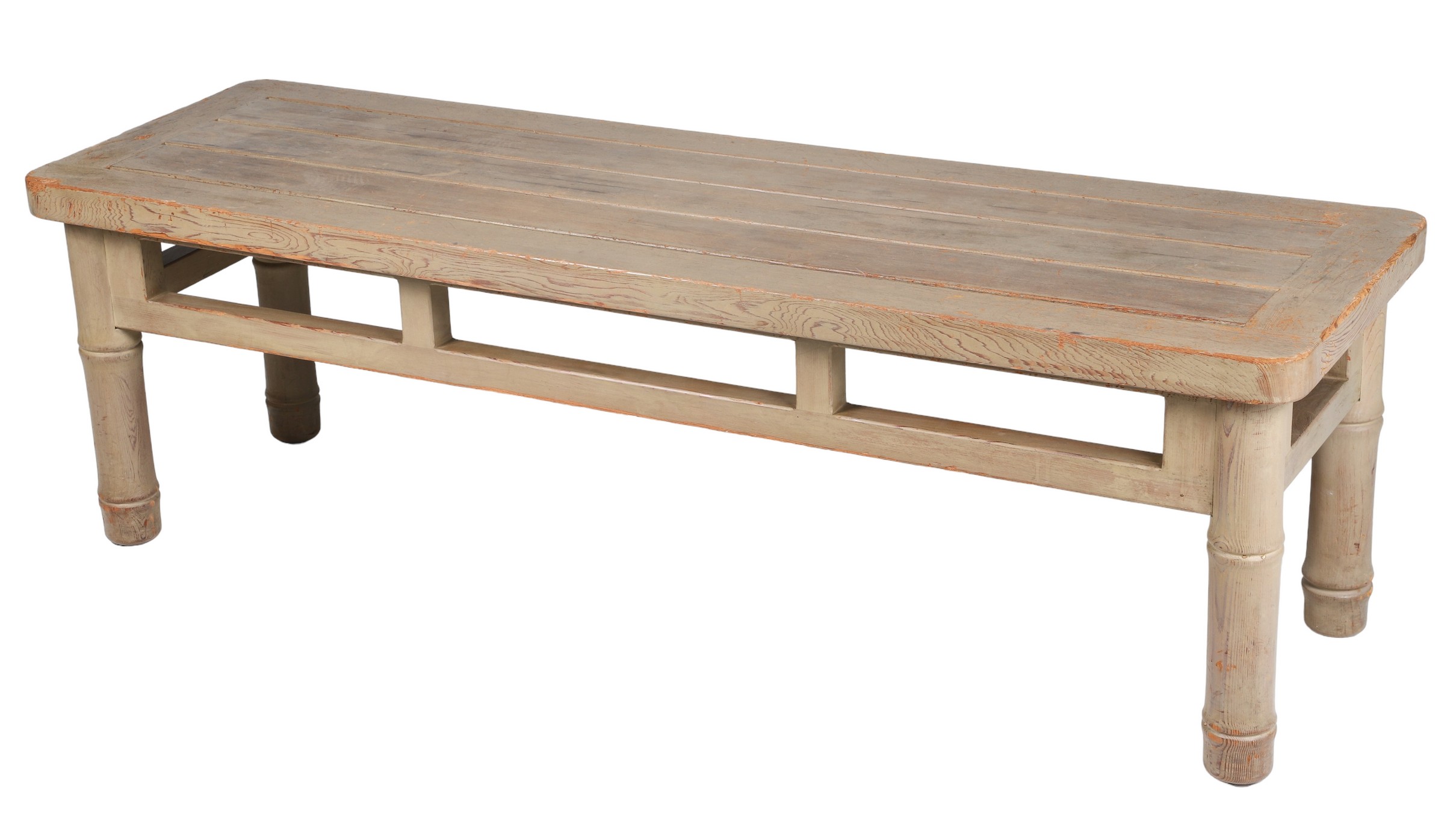 Bamboo form painted bench, slatted