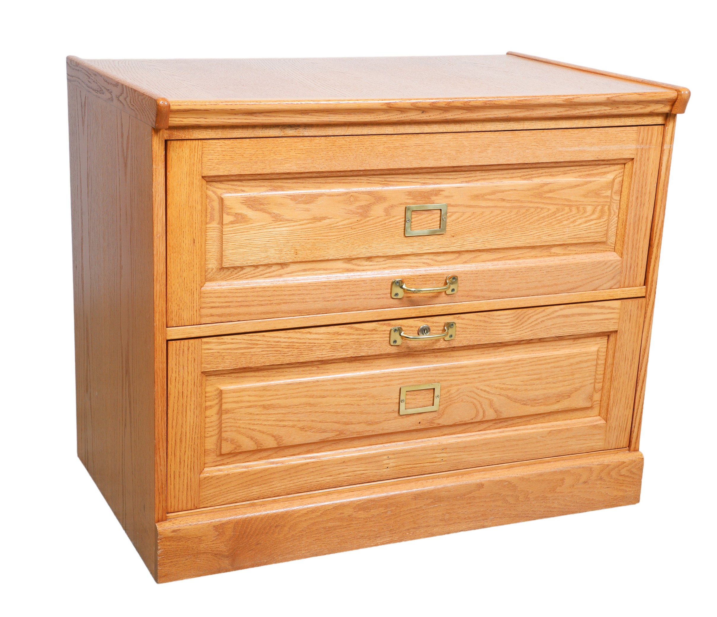 Oak paneled 2-drawer lateral file, brass