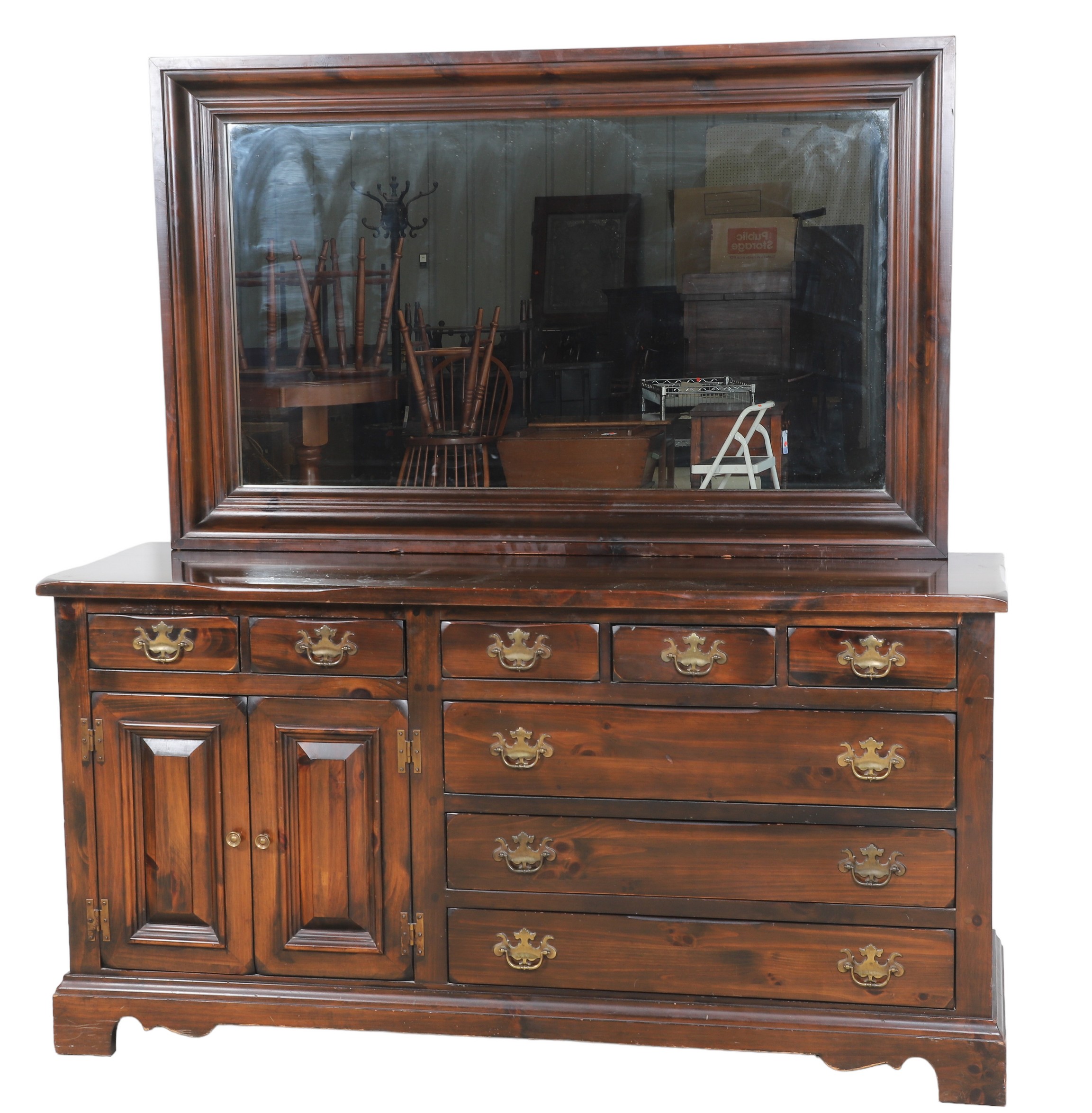 Oak dresser with mirror, 5 short