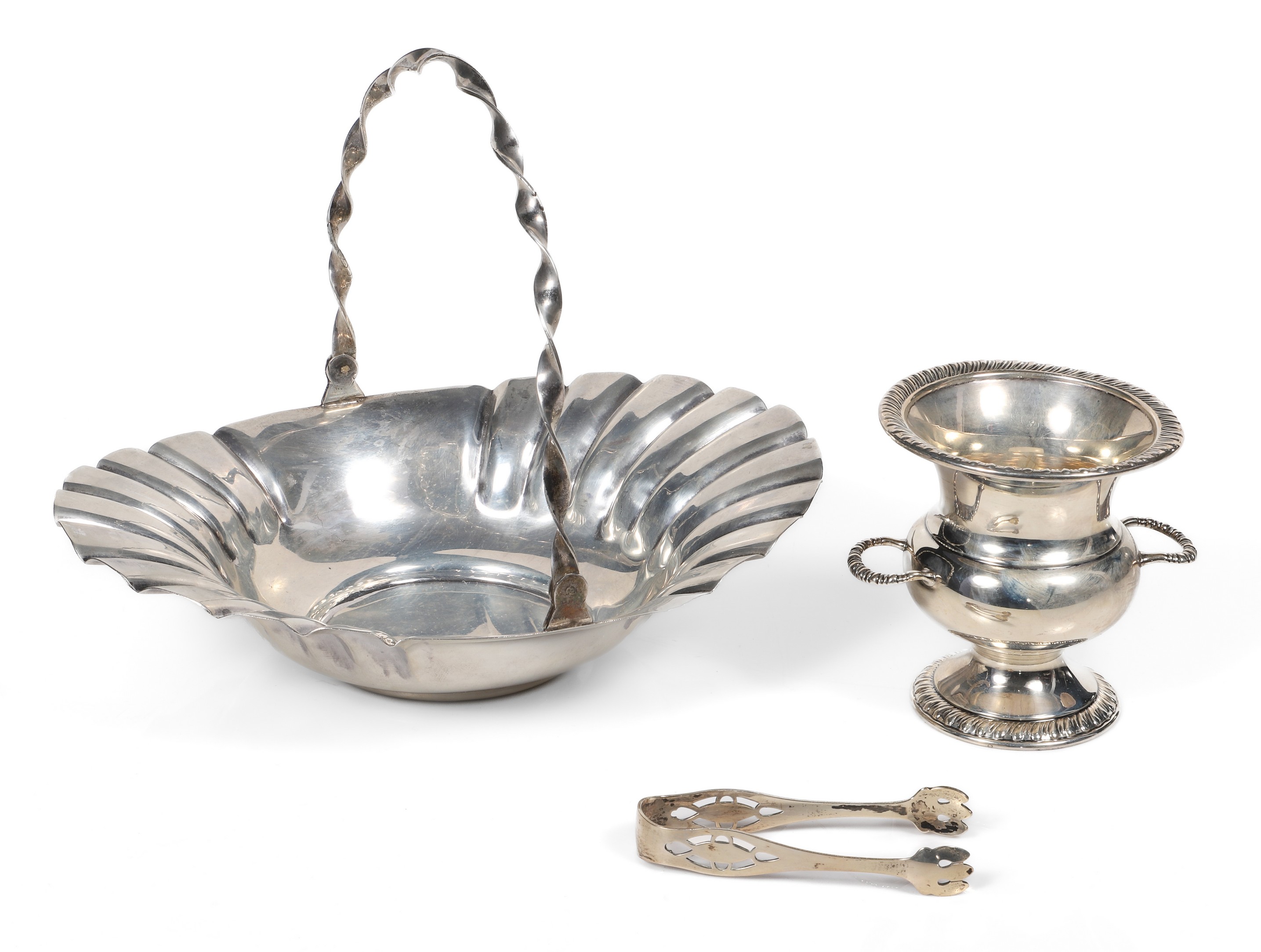 Sterling basket urn and tongs 2e16d7