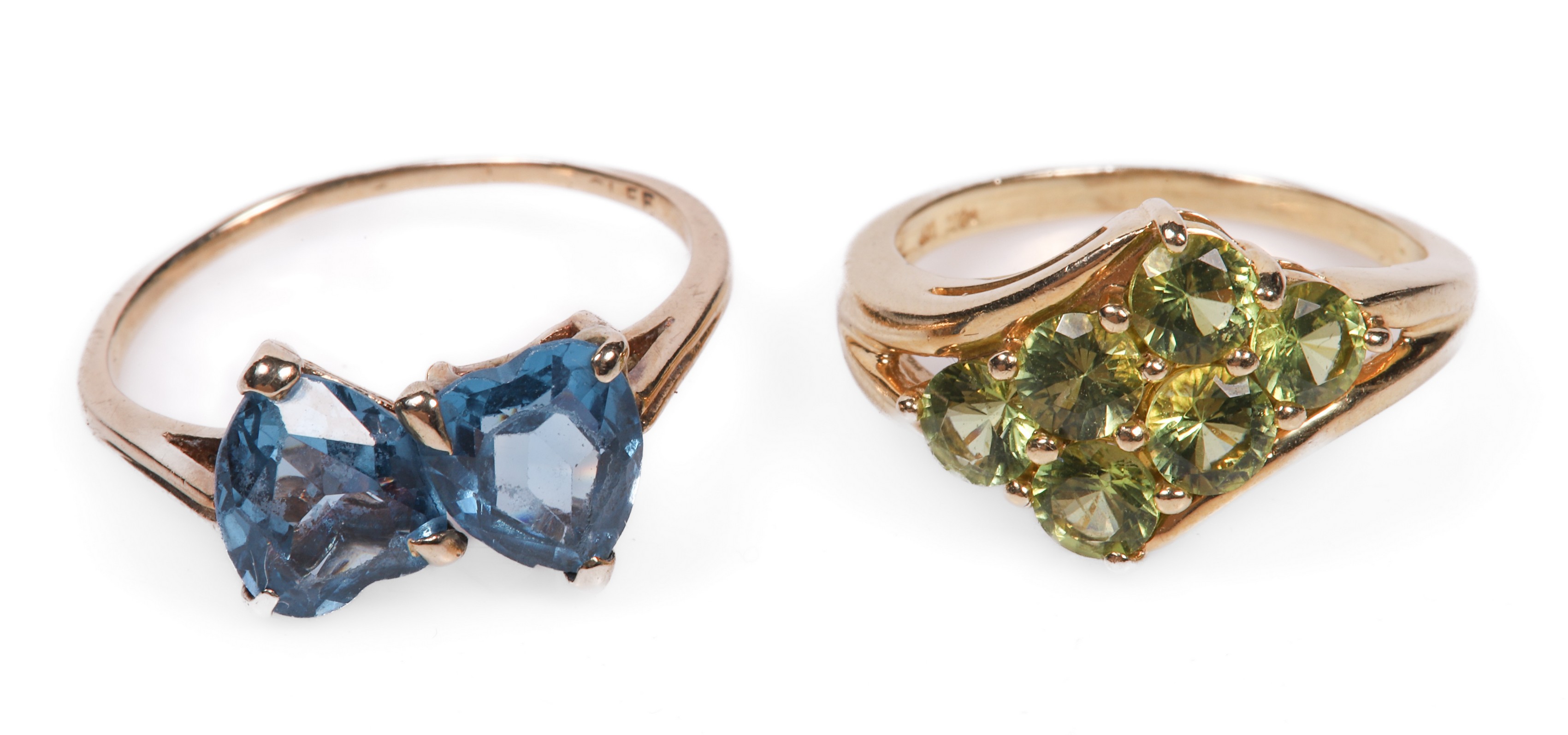 (2) 14K Yellow gold gemstone rings