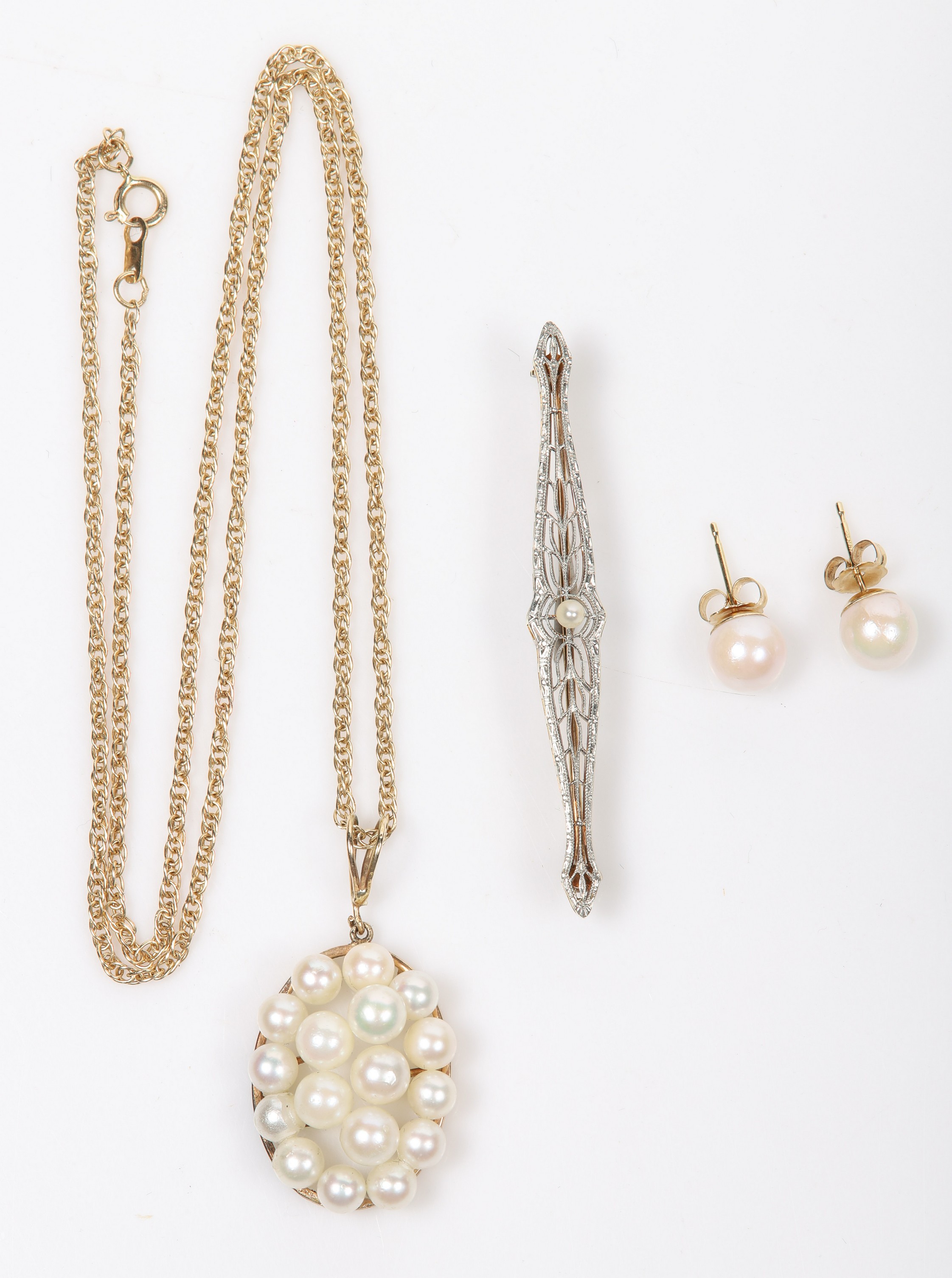 (3) Pearl Earrings, necklace and