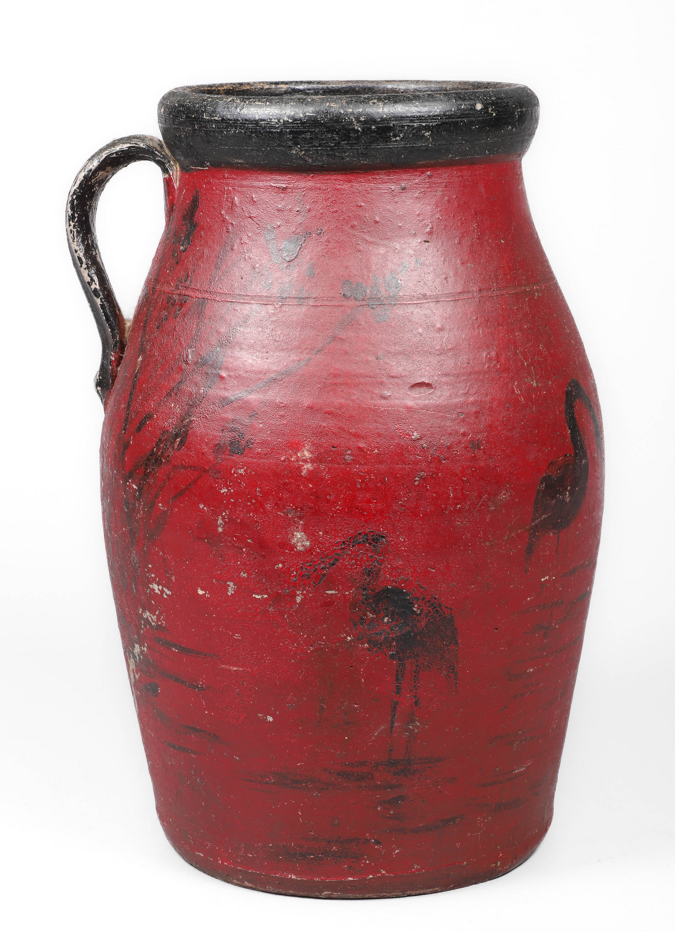 Red black Painted stoneware crock  2e1720