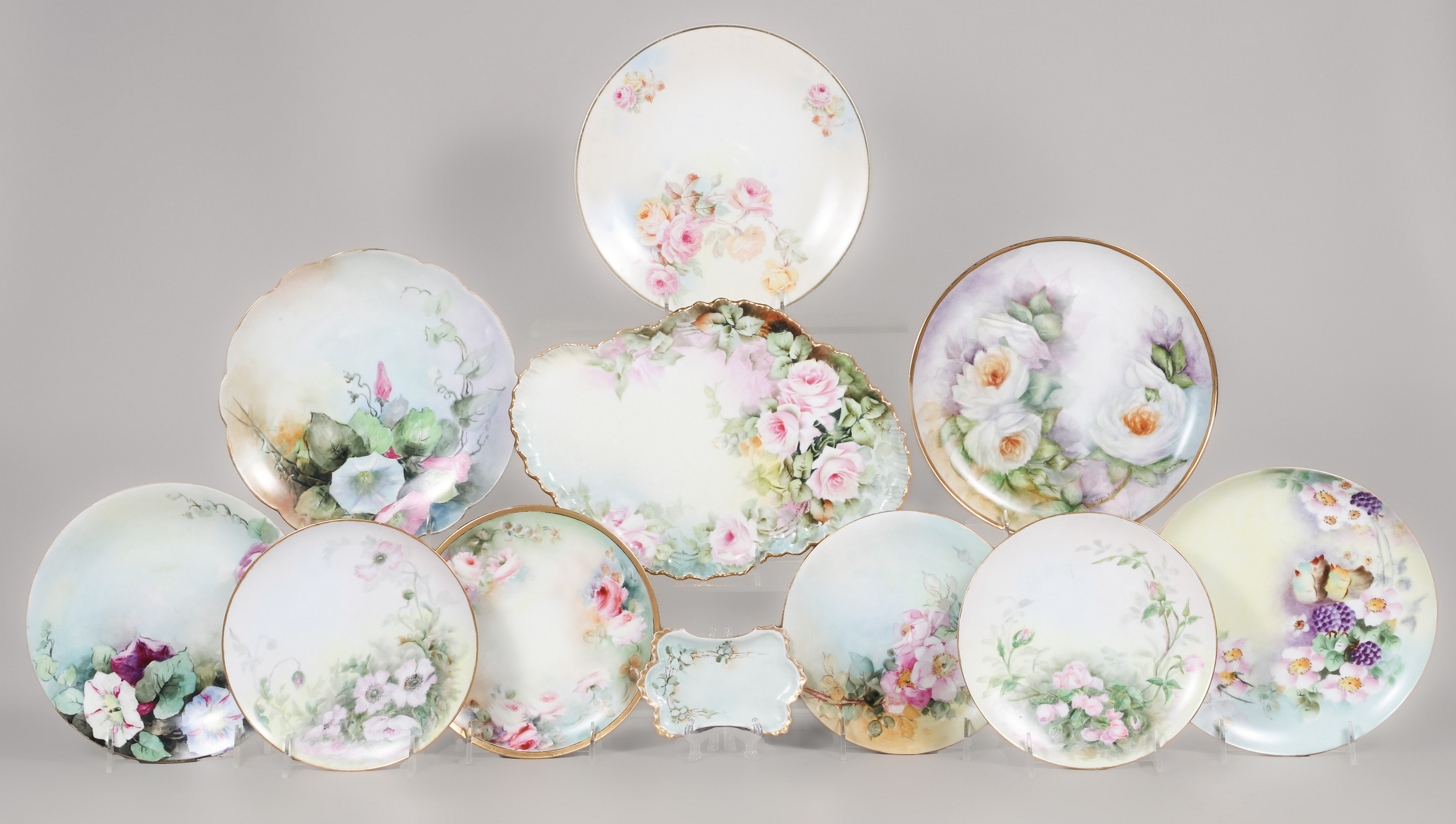 (11) Pcs hand painted floral porcelain,