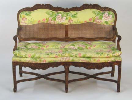 Louis XV style beech settee    With