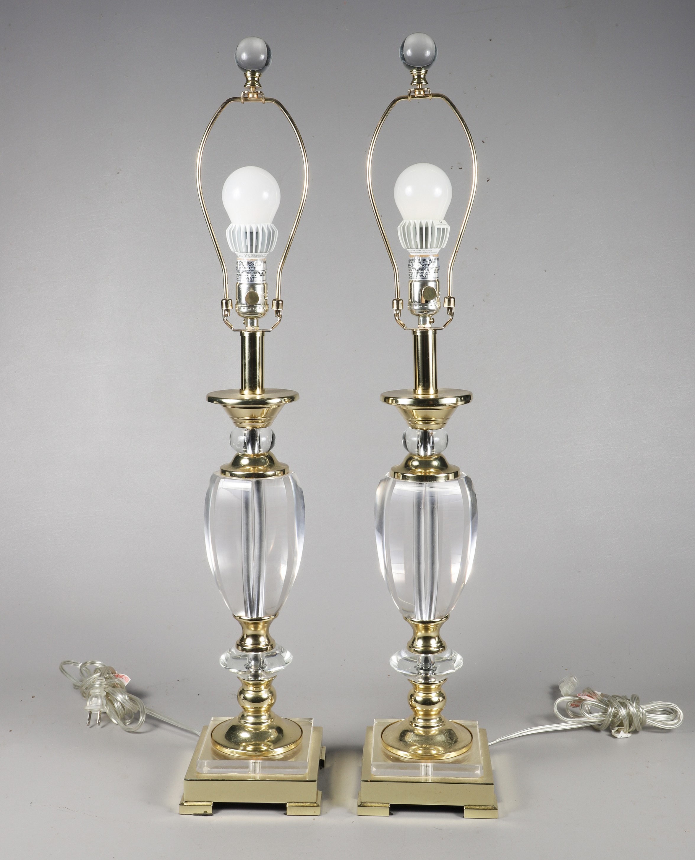 Pair of crystal table lamps, 31-1/2