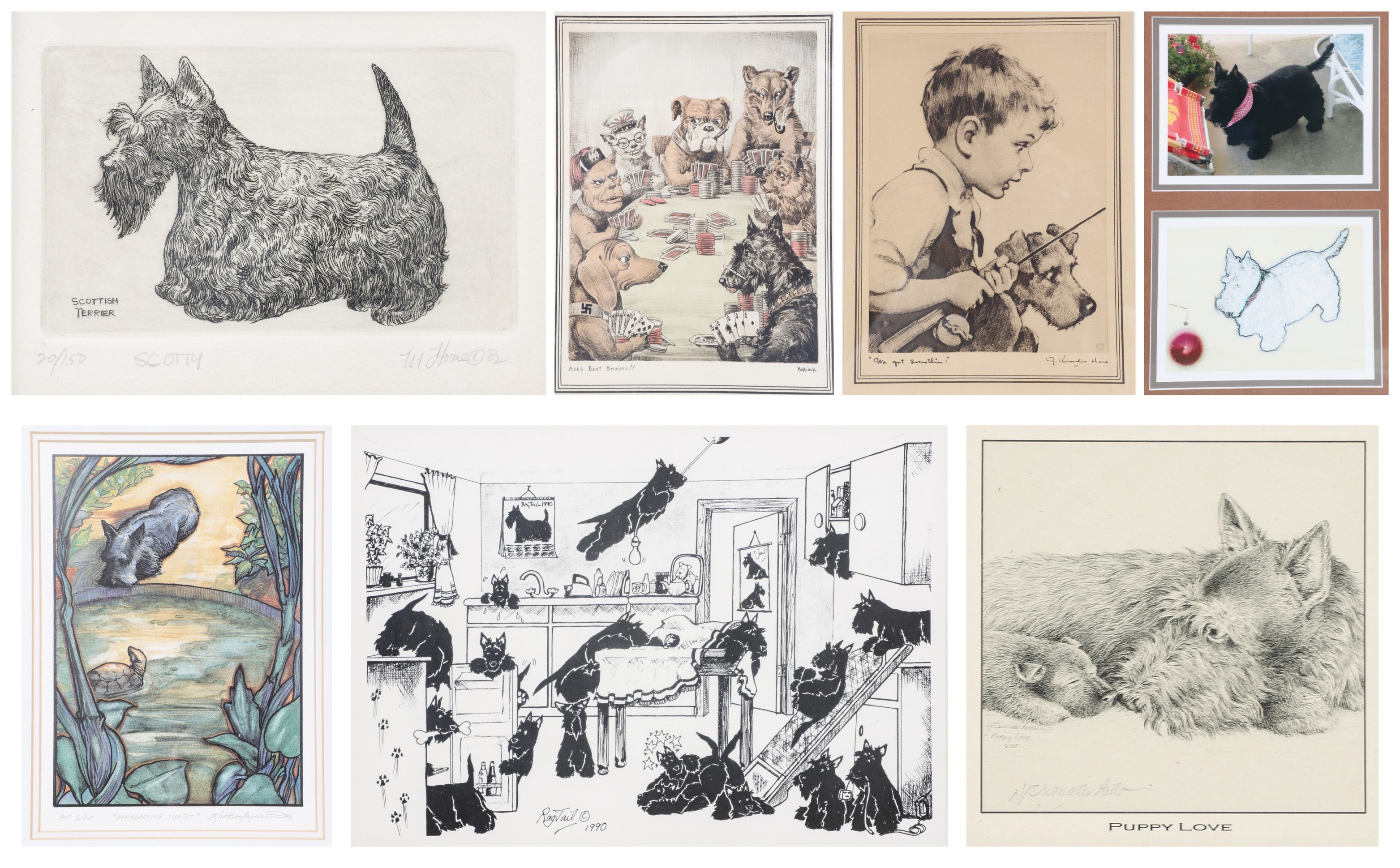 (7) Framed dog prints including